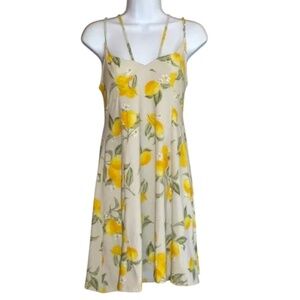 Derek Heart Gray & Yellow Lemon Print Dress, Strappy, Short, Sleeveless, M Nwt
